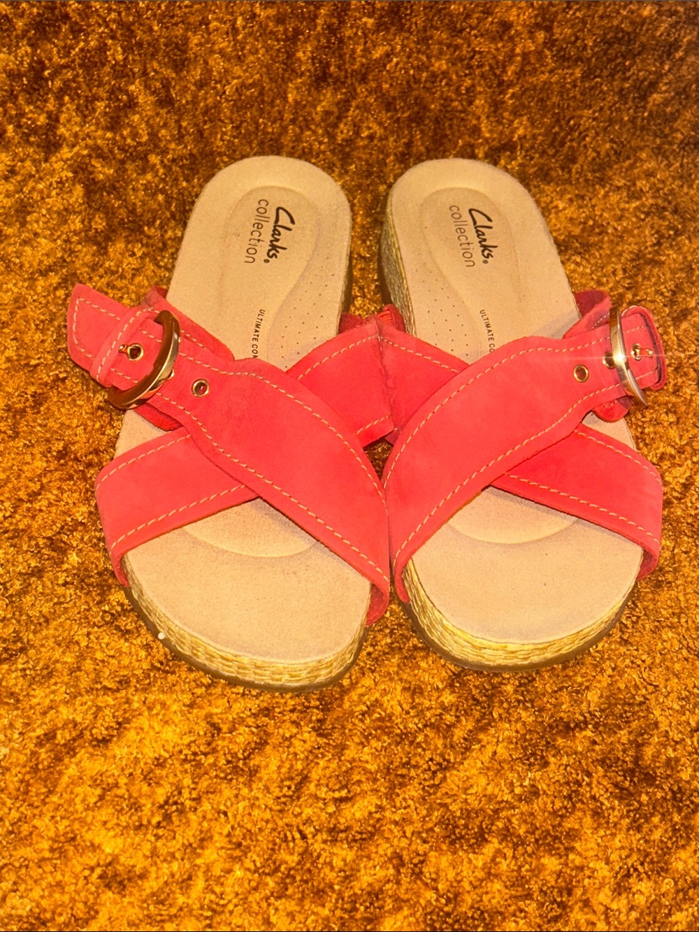 Clarks Coral Suede Crossband Buckle Espadrille Mules